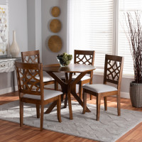 Baxton Studio Elena-Grey/Walnut-5PC Dining Set Elena Modern and Contemporary Grey Fabric Upholstered and Walnut Brown Finished Wood 5-Piece Dining Set